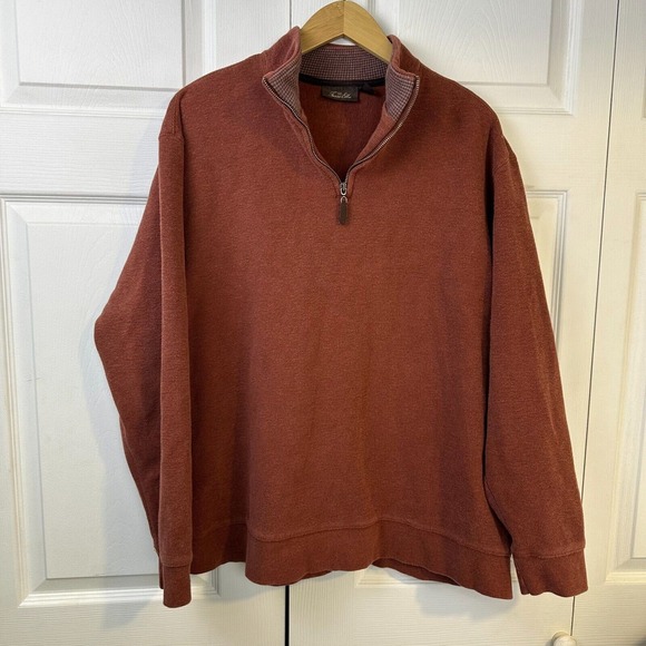 Tasso Elba Spa Mens Pullover Rust color Cotton Size XXL 1/4 Zip Sweater - Picture 1 of 16